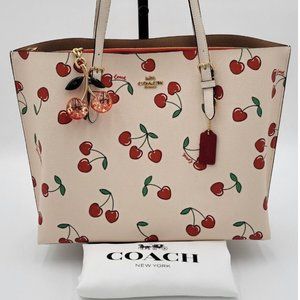 Coach CE627 Mollie Tote with Heart Cherry Print in Gold/Chalk Multi, brand new
